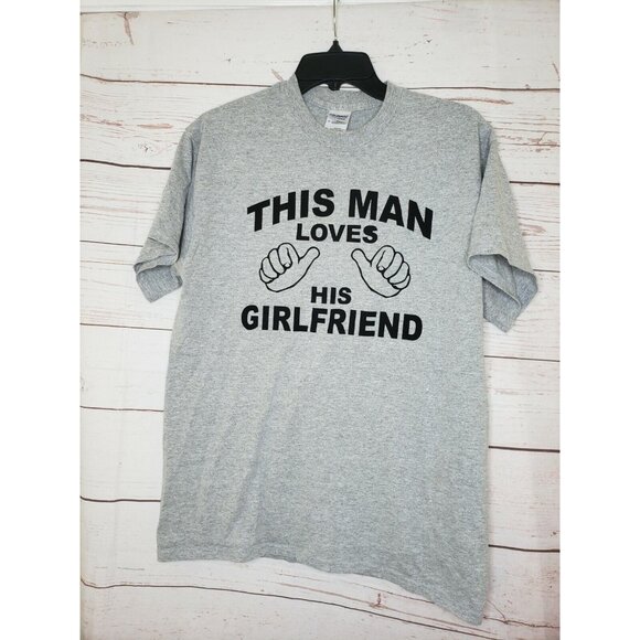 Gildan Ultra Cotton This Man Loves His Girlfriend Gray T-Shirt Medium - Picture 6 of 11